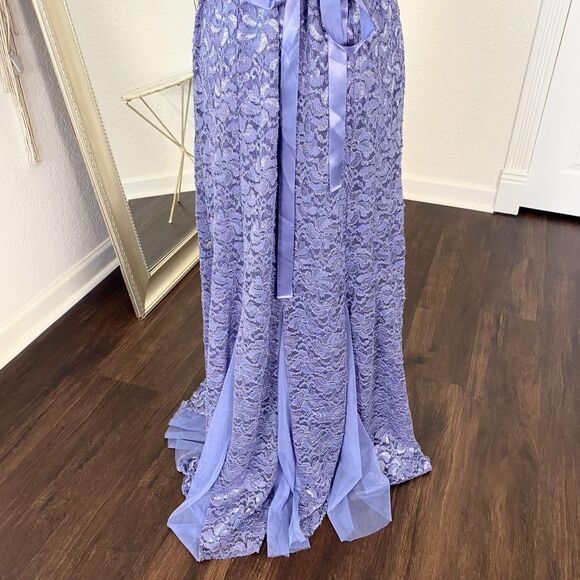 Plus size 2X Early 2000s Whimsical Purple Fairy Lace Satin Bow Formal Prom Dress - Picture 3 of 6